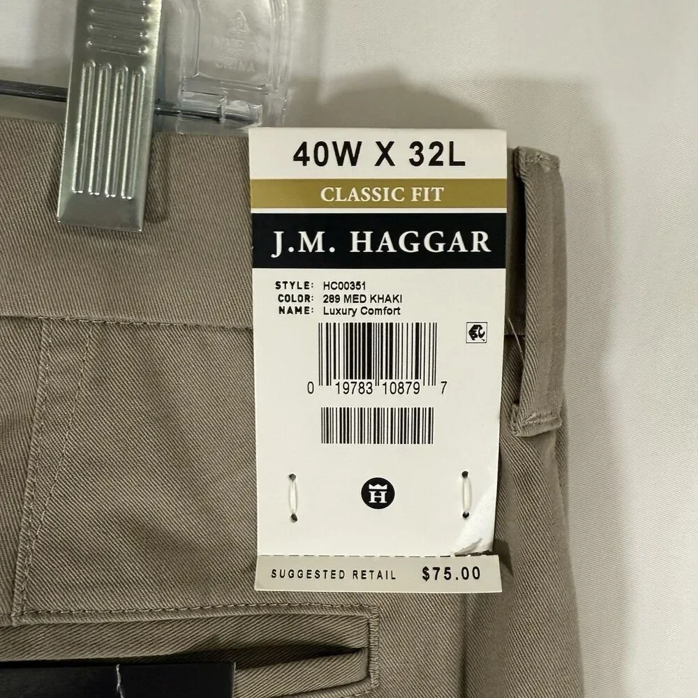 New JM Haggar Dress Pants 40x32 Brown Flat Front Luxury Comfort Casual